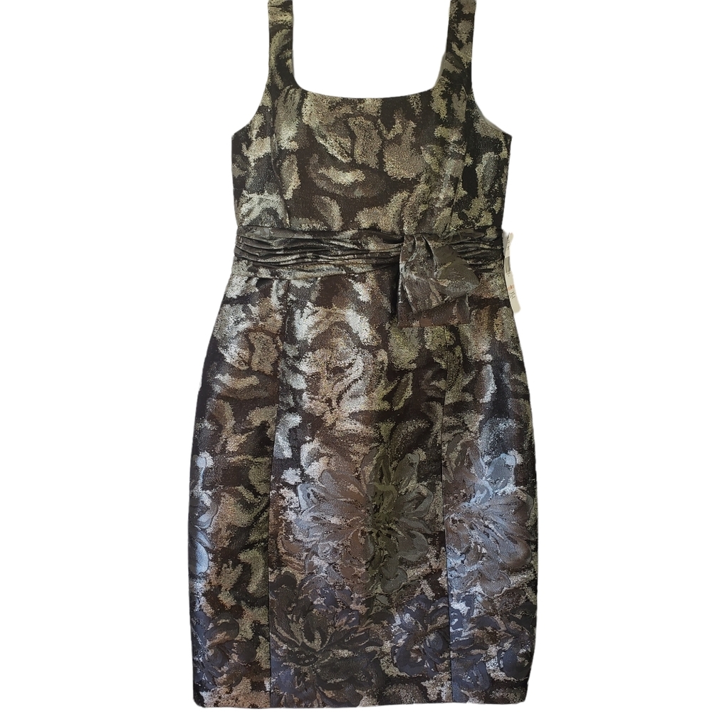 Jones New York Black Metallic Silver Sleeveless Dress Sz 10 NWT Bow Zip Sparkle